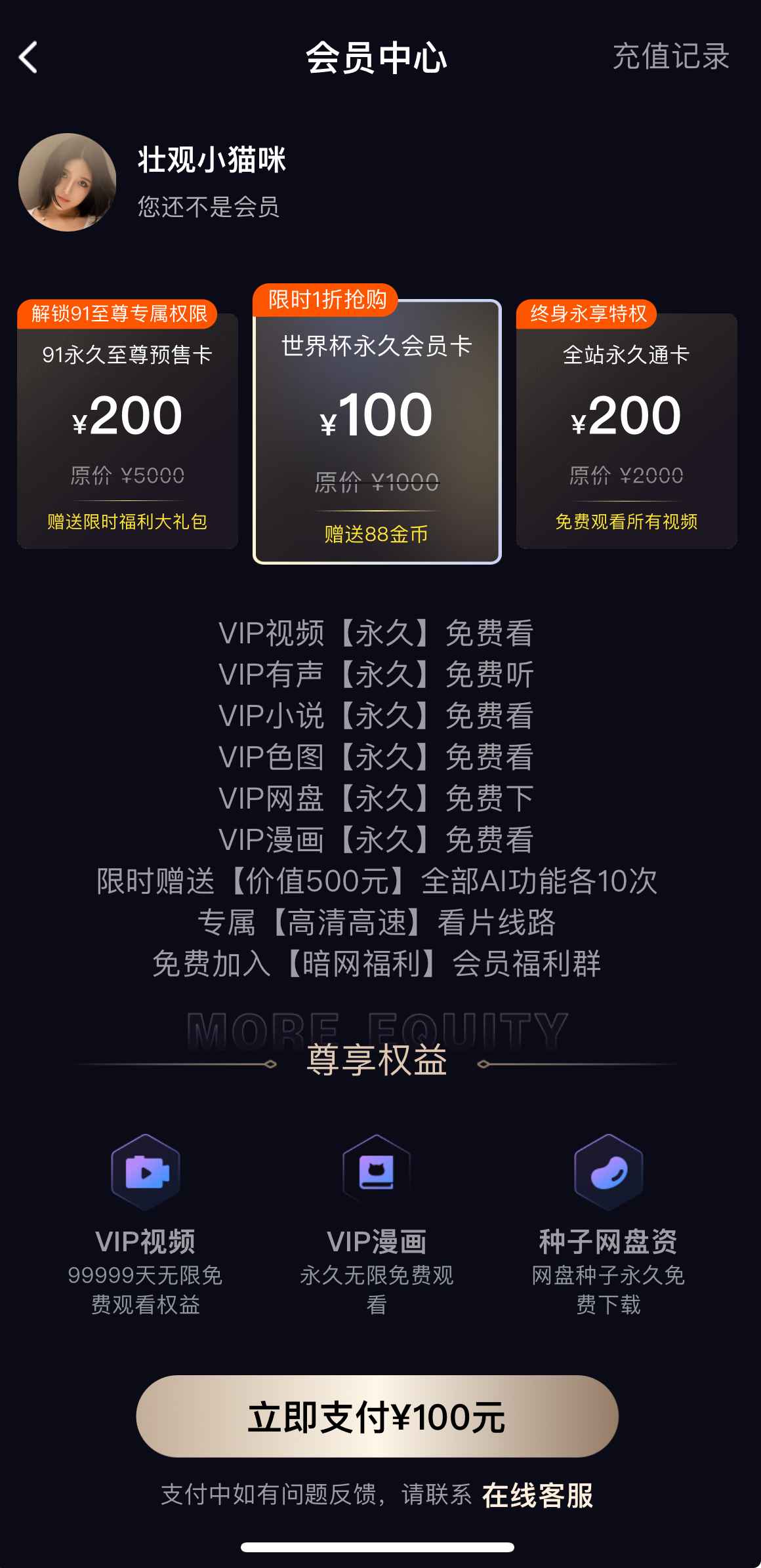 91PORN会员中心VIP特权界面